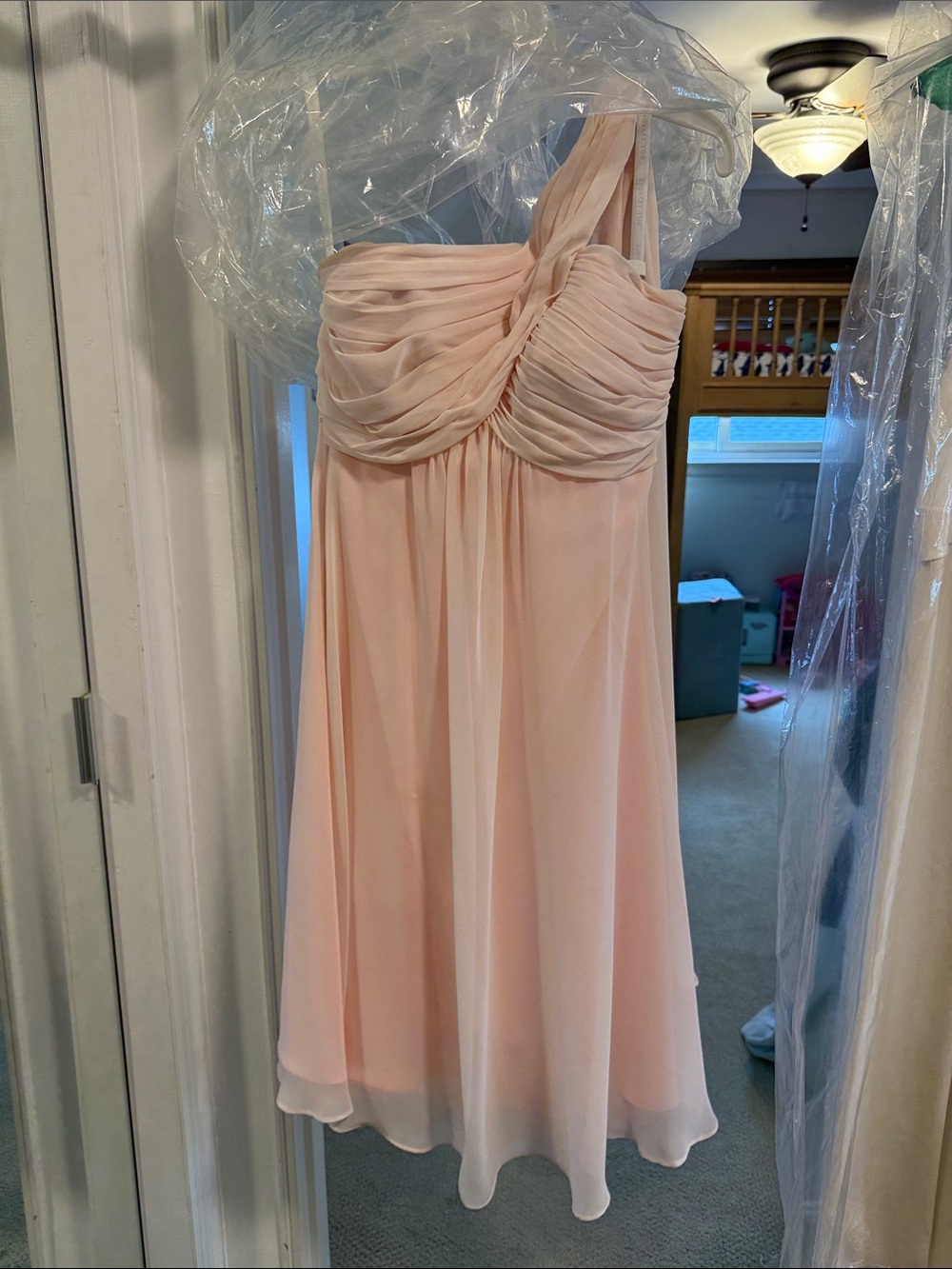 Bill Levkoff One-Shoulder Chiffon Dress in Blush